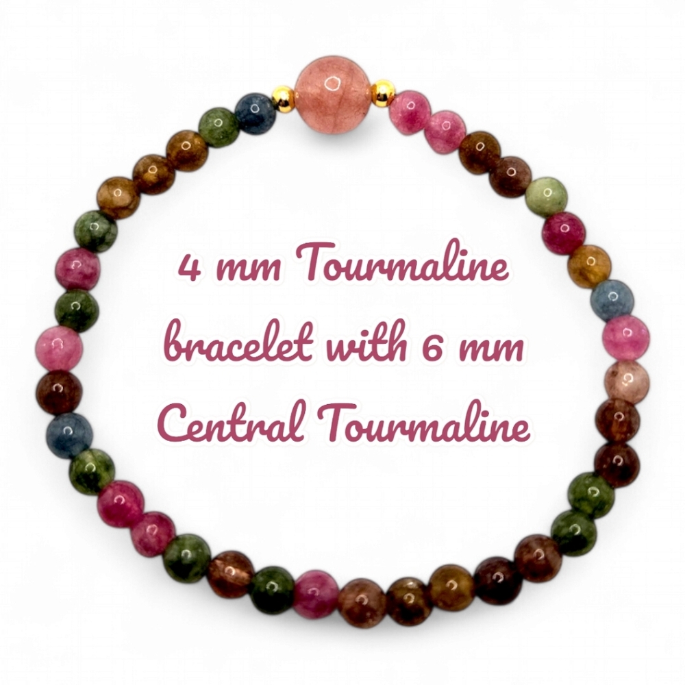 4 mm Tourmaline bracelet with 6 mm Central bead